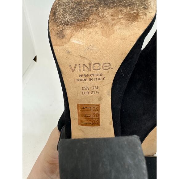 VINCE Addison Black Suede Open-Toe Ankle Boots Booties Heels Italian Leather 7 - Picture 7 of 7